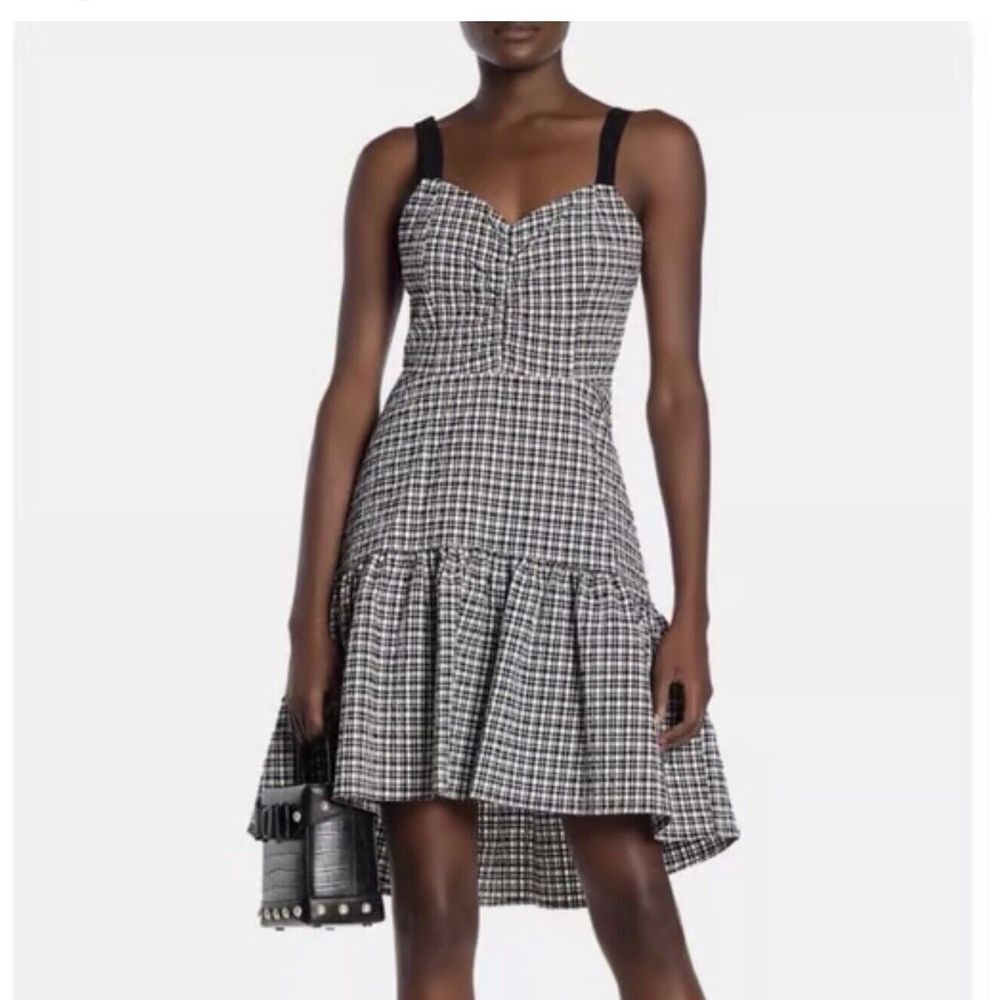 Parker NYC NWT Gingham Ruffle‎ High/Low Dress Sz XS